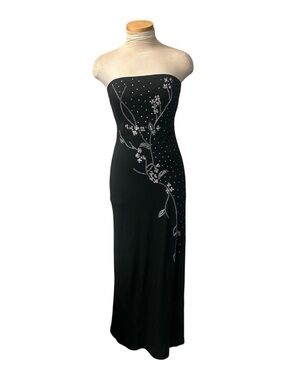 Rimini TV Show Strapless Black Evening Gown with Floral Embroidery Size 2